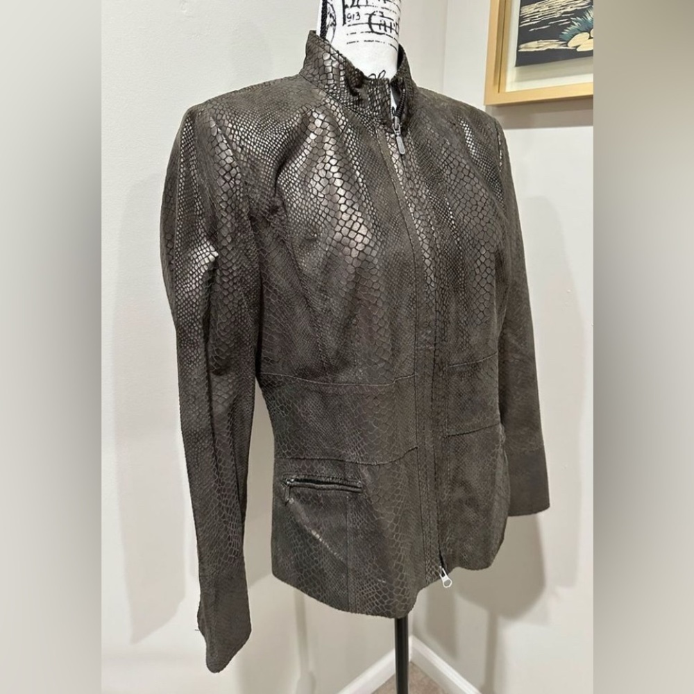 Alfani Brown Leather Jacket with Textured Finish - Picture 2 of 7